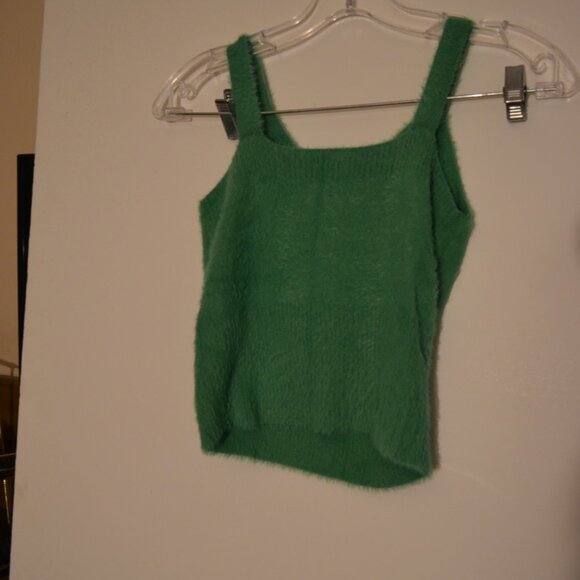 Freshman1996 Green Fluffy Dual Set Mini Skirt & Sleeveless Top Straps V-Neck S - Picture 3 of 13